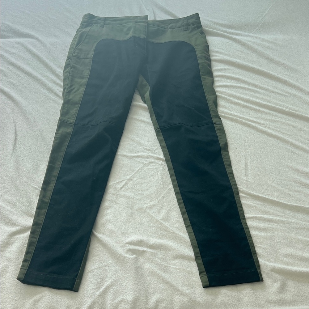 Tibi Two-Tone Riding Chinos in Black and Olive